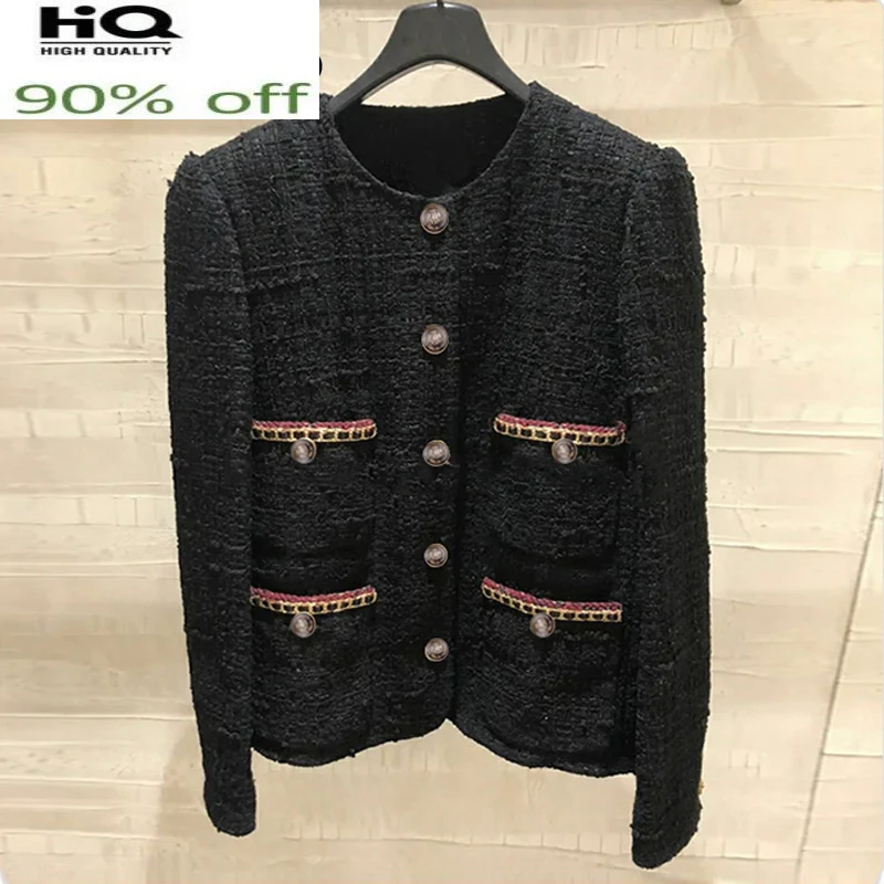 tweed Black female spring /autumn / winter temperament women's jacket single-breasted round neck coat
tweed Black female spring /autumn / winter temperament women's jacket single-breasted round neck coat