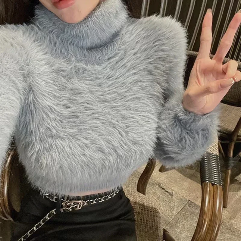 Winter Warm Turtle Neck Girls Top Soft Thick Faux Fur Solid Color Women Tops Long Sleeves Short Cut Knit T-shirt
Winter Warm Turtle Neck Girls Top Soft Thick Faux Fur Solid Color Women Tops Long Sleeves Short Cut Knit T-shirt