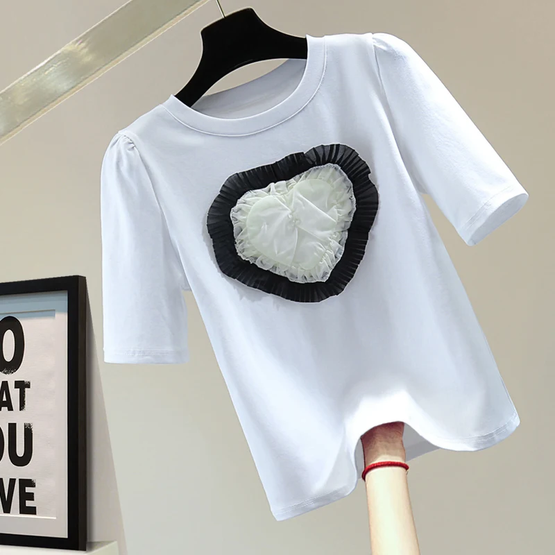 Pleated Love Patchwork T-shirt 2023 Summer Korean Style Stretch Tshirt Top Girls Students Casual Short Sleeve T-shirts Women Tee
Pleated Love Patchwork T-shirt 2023 Summer Korean Style Stretch Tshirt Top Girls Students Casual Short Sleeve T-shirts Women Tee