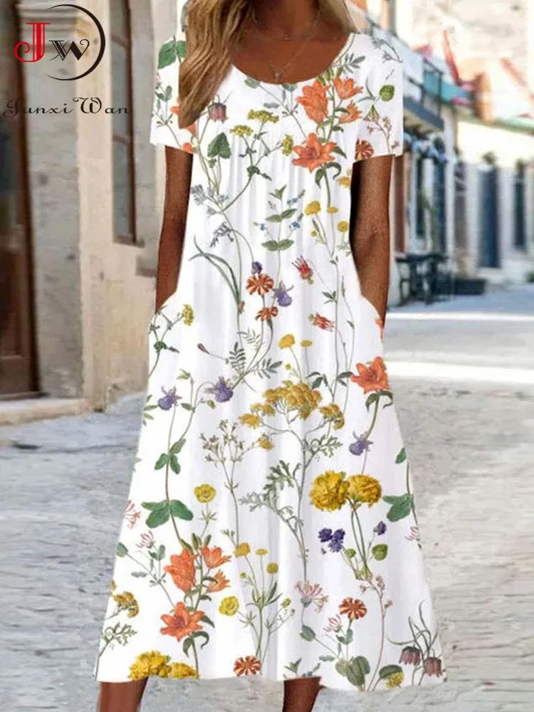 Women Causual Short Sleeve Boho Long Dress 2023 Summer Floral Print Loose Beach Sundress
Women Causual Short Sleeve Boho Long Dress 2023 Summer Floral Print Loose Beach Sundress