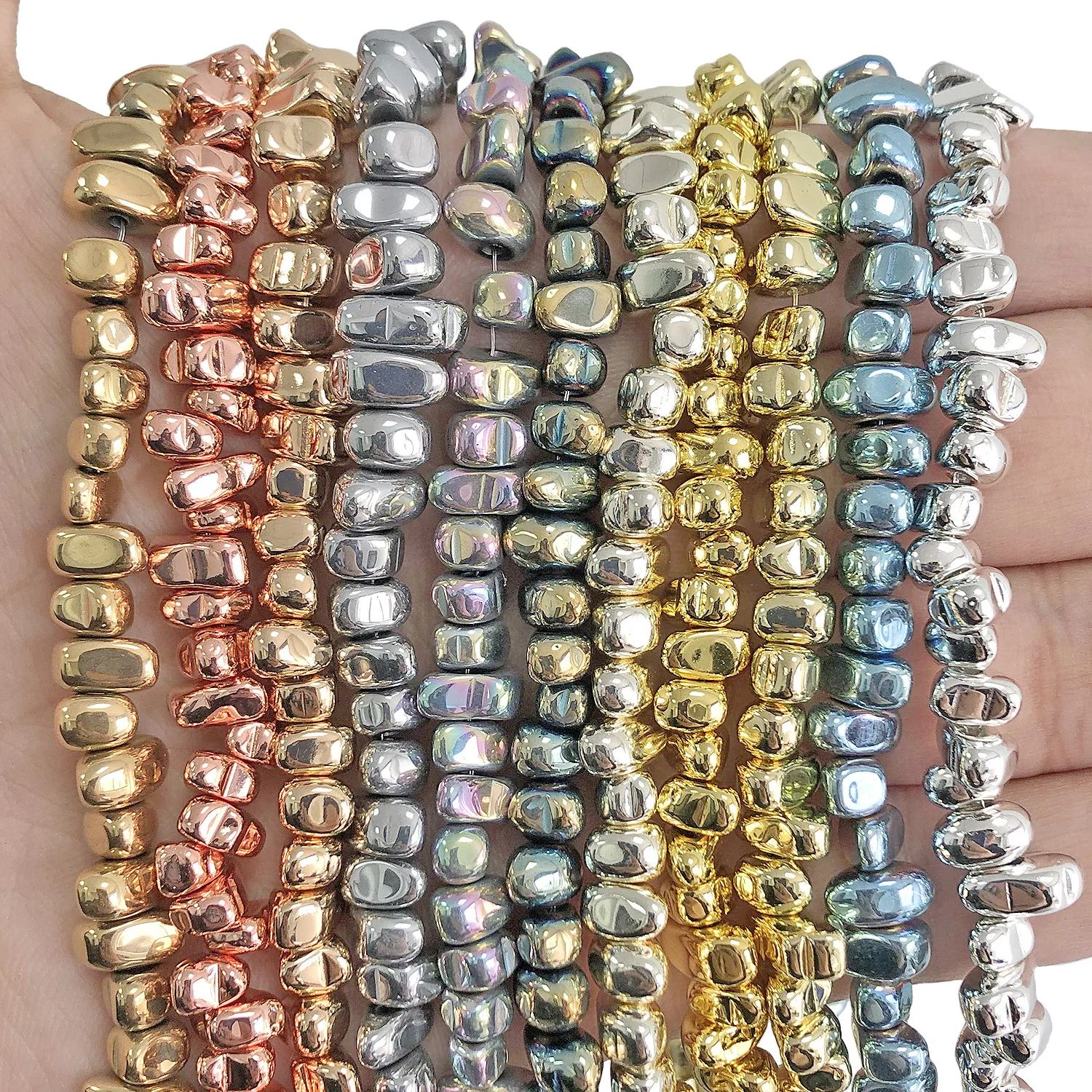 Natural Flat Irregular Hematite Stone Beads Rhodium Gold Color Loose Spacer Beads for Jewelry DIY Bracelet Making Accessories
Natural Flat Irregular Hematite Stone Beads Rhodium Gold Color Loose Spacer Beads for Jewelry DIY Bracelet Making Accessories