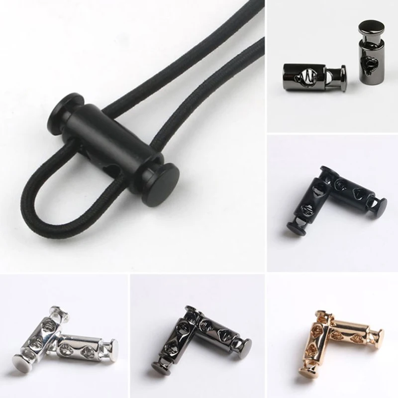

10pcs Metal Black Cord Lock Spring Clasp Stopper Two Holes Drawstring Stopper Toggles For Paracord Garment Shoelace Rope Parts