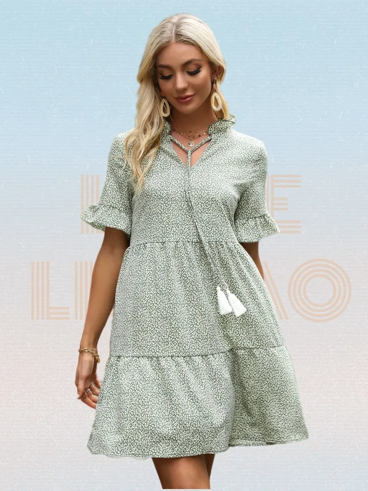 Women Dress Summer 2022 Bohemian Sexy V-neck Dresses For Women Tassel Butterfly Sleeve Sundress Loose Casual Print Short Dress
Women Dress Summer 2022 Bohemian Sexy V-neck Dresses For Women Tassel Butterfly Sleeve Sundress Loose Casual Print Short Dress