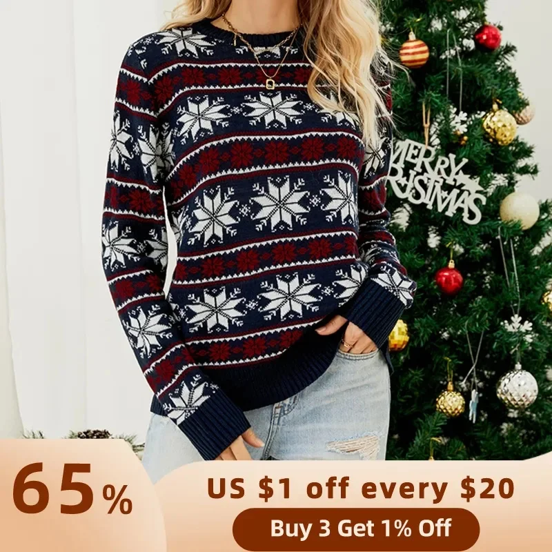 Women Christmas Thicken Sweater Snowflake Striped Print Knitted Jumper Festive Long Sleeve Fashion Simple Jacquard Sweater Shirt
Women Christmas Thicken Sweater Snowflake Striped Print Knitted Jumper Festive Long Sleeve Fashion Simple Jacquard Sweater Shirt