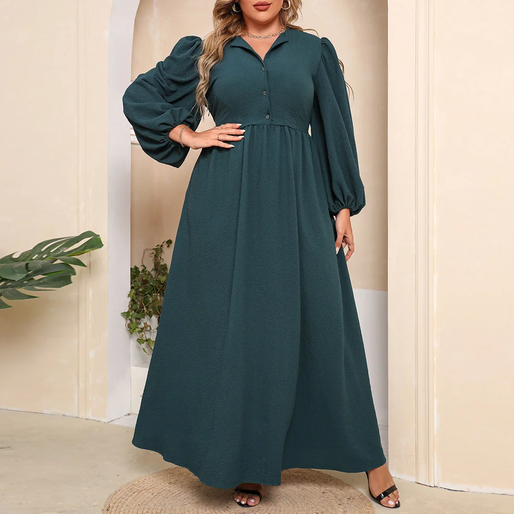 Plus Size Dresses Women Elegant Solid Color Long Sleeve Dress Casual Commuter Lapel Single-breasted Large Size Lady A-line Dress
Plus Size Dresses Women Elegant Solid Color Long Sleeve Dress Casual Commuter Lapel Single-breasted Large Size Lady A-line Dress