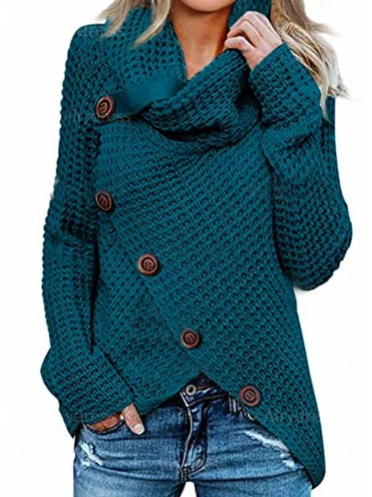 Sweaters 2022 Autumn and Winter New High-neck Long-sleeved Irregular Five-grain Oblique Button Sweater Sweater Women's Top 
Sweaters 2022 Autumn and Winter New High-neck Long-sleeved Irregular Five-grain Oblique Button Sweater Sweater Women's Top
