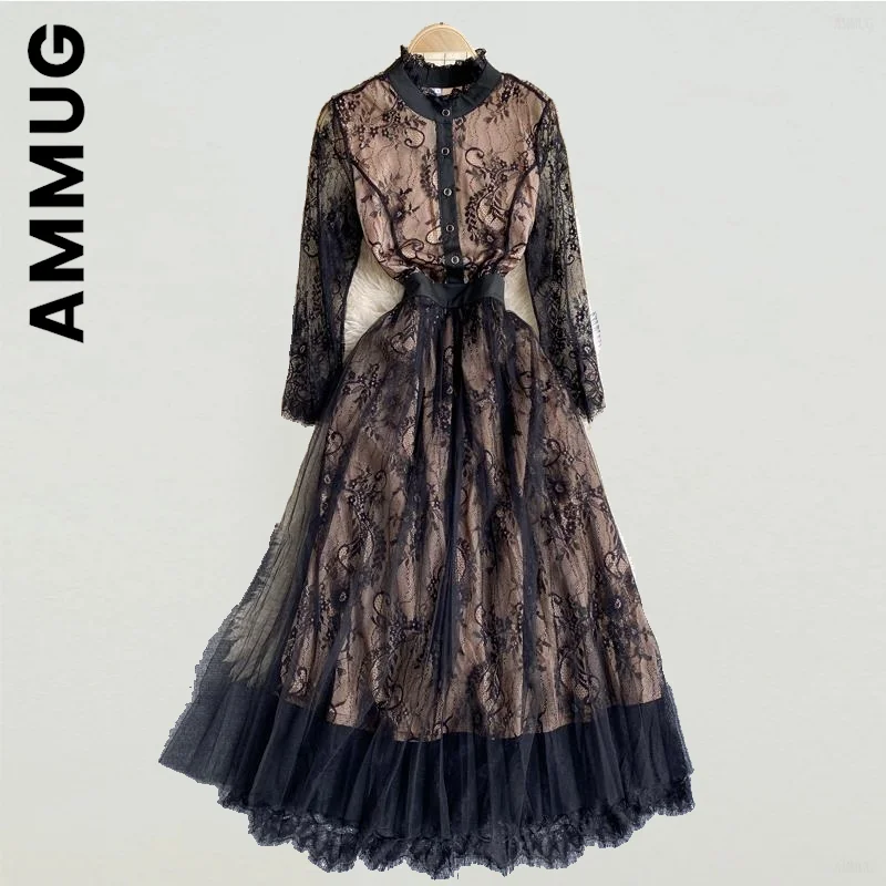 Ammug Women Fashion Dress Long Sleeve Temperament Basic Robe Maxi Dress Lace Hollow Out Dress Vestidos Female Woman Clothes
Ammug Women Fashion Dress Long Sleeve Temperament Basic Robe Maxi Dress Lace Hollow Out Dress Vestidos Female Woman Clothes