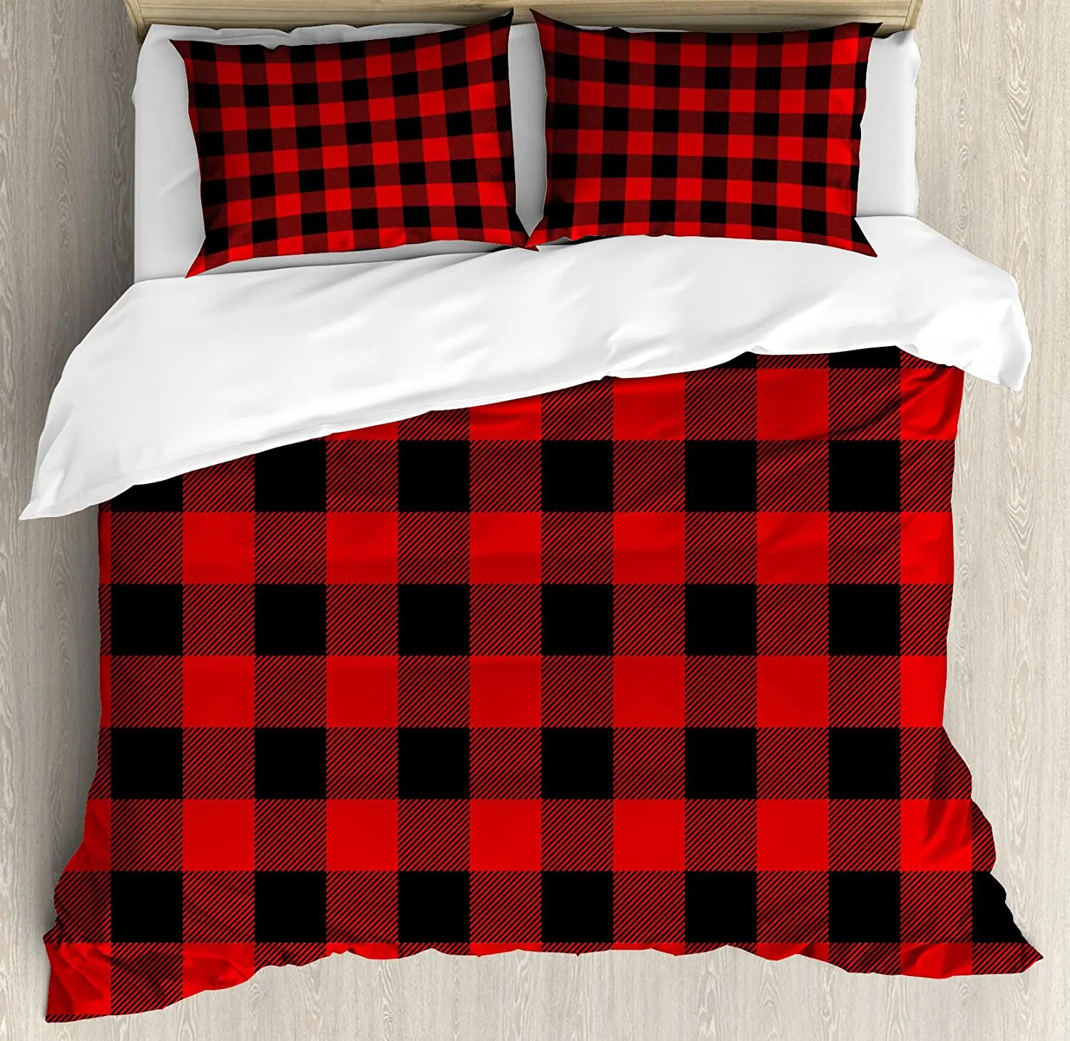 

Plaid Bedding Set Comforter Duvet Cover Pillow Shams by Lumberjack Fashion Buffalo Style Checks Pat Bedding Cover Double Bed Set