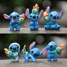 6Pcs/Set Disney Anime Lilo and Stitch figures Toys Lovely Stitch Hand With Scrump Model Decoration Toys