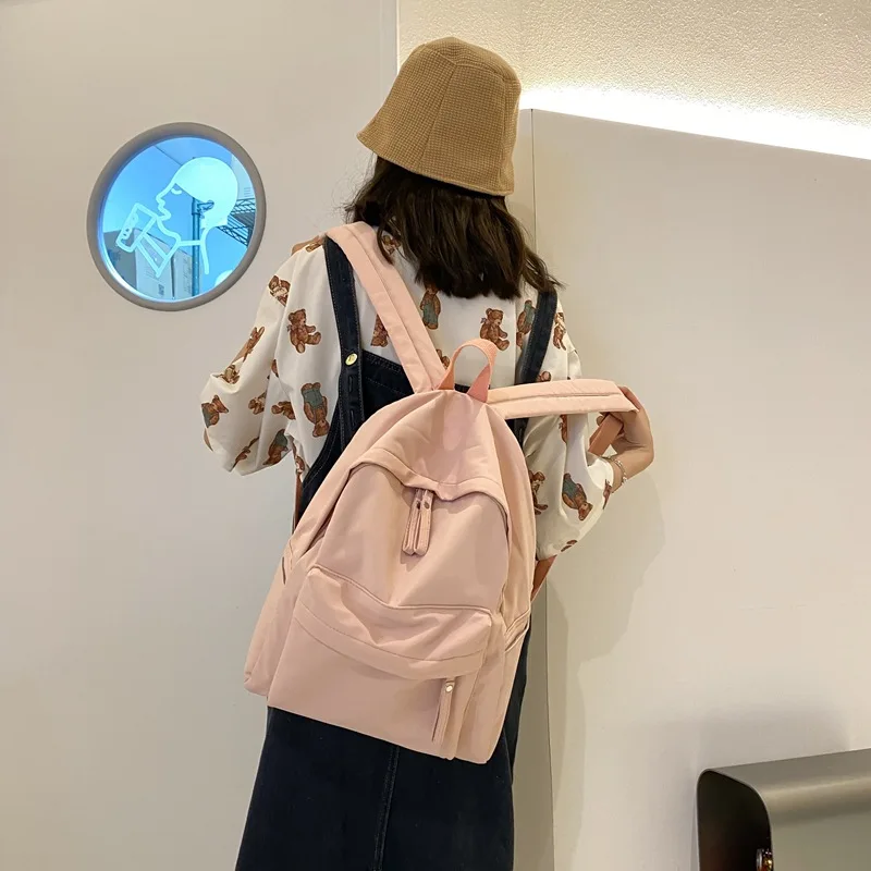 

Solid Colour Backpack For Women 2023 New Large Capacity Schoolbags Students Japanese Simplified Harajuku Teenager Mochila