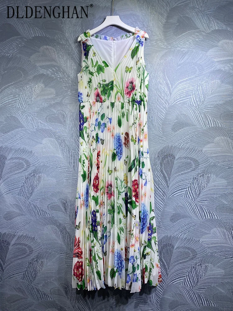 DLDENGHAN Spring Summer Women Tank Dress V-Neck Sleeveless Flower Print Bohemian Pleated Long Dresses Fashion Designer New
DLDENGHAN Spring Summer Women Tank Dress V-Neck Sleeveless Flower Print Bohemian Pleated Long Dresses Fashion Designer New