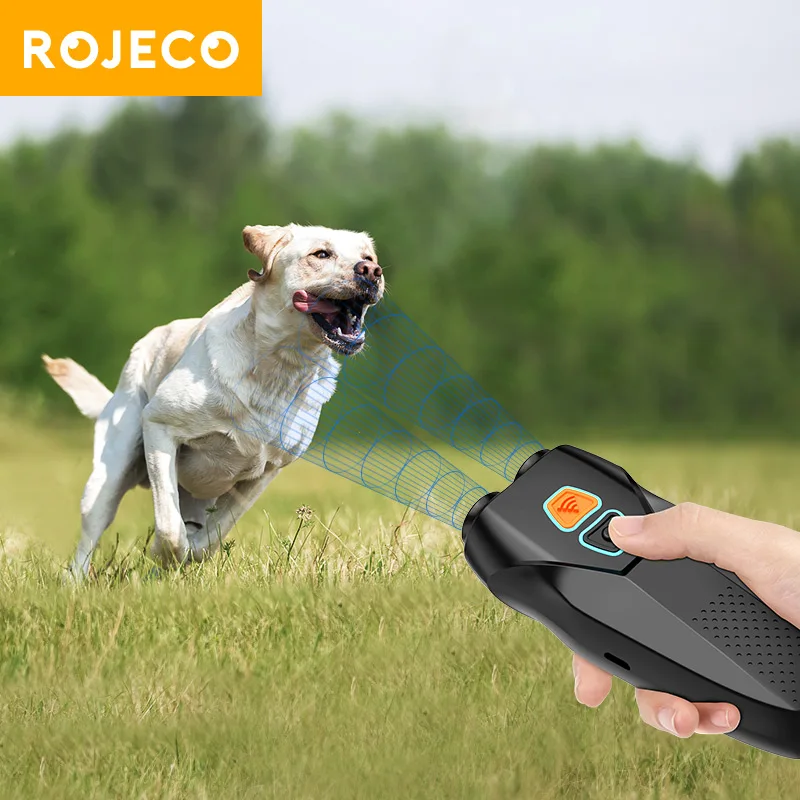 

ROJECO Ultrasonic Dog Repeller LED Dog Training Anti Barking Devices Rechargeable Pet Dog Deterrent Bark Stop Control Repellent