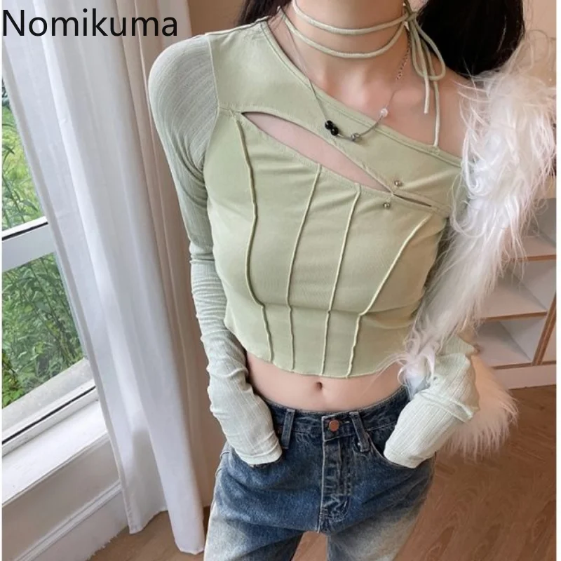Комиксы Nomikuma, весна-осень, с открытыми плечами, с вырезами, с высокой талией, с кулиской, женская одежда, модные повседневные футболки с длинным рукавом
Комиксы Nomikuma, весна-осень, с открытыми плечами, с вырезами, с высокой талией, с кулиской, женская одежда, модные повседневные футболки с длинным рукавом
