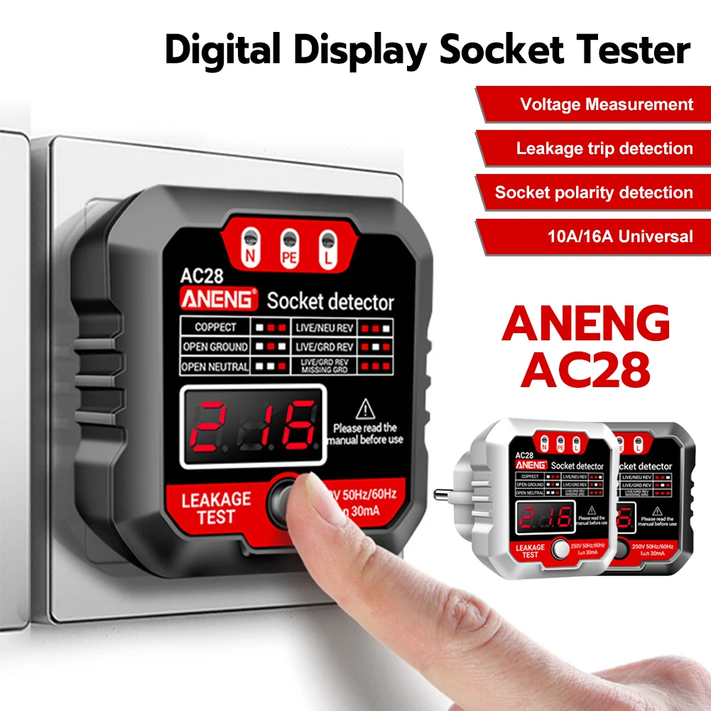 LCD Screen Display Digital Socket Outlet Checker Polarity Phase Pheck Detector Voltage Test Multi-function Eletroscope
LCD Screen Display Digital Socket Outlet Checker Polarity Phase Pheck Detector Voltage Test Multi-function Eletroscope