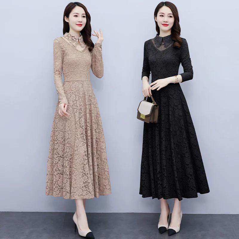 Женское кружевное платье в стиле ретро, элегантное облегающее Сетчатое платье во французском ретро-стиле с длинным рукавом, одежда большого размера, весна-осень 2023 
Женское кружевное платье в стиле ретро, элегантное облегающее Сетчатое платье во французском ретро-стиле с длинным рукавом, одежда большого размера, весна-осень 2023