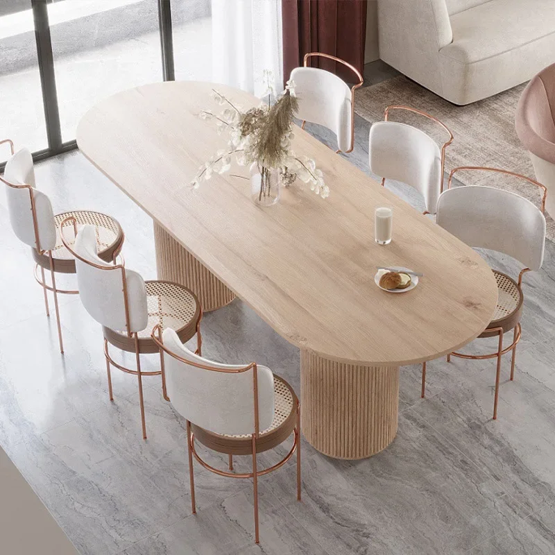 

Скандинавский Овальный Обеденный стол из массива дерева, минималистичный современный домашний кофейный столик для переговоров, обеденный стол, стул, комбинация