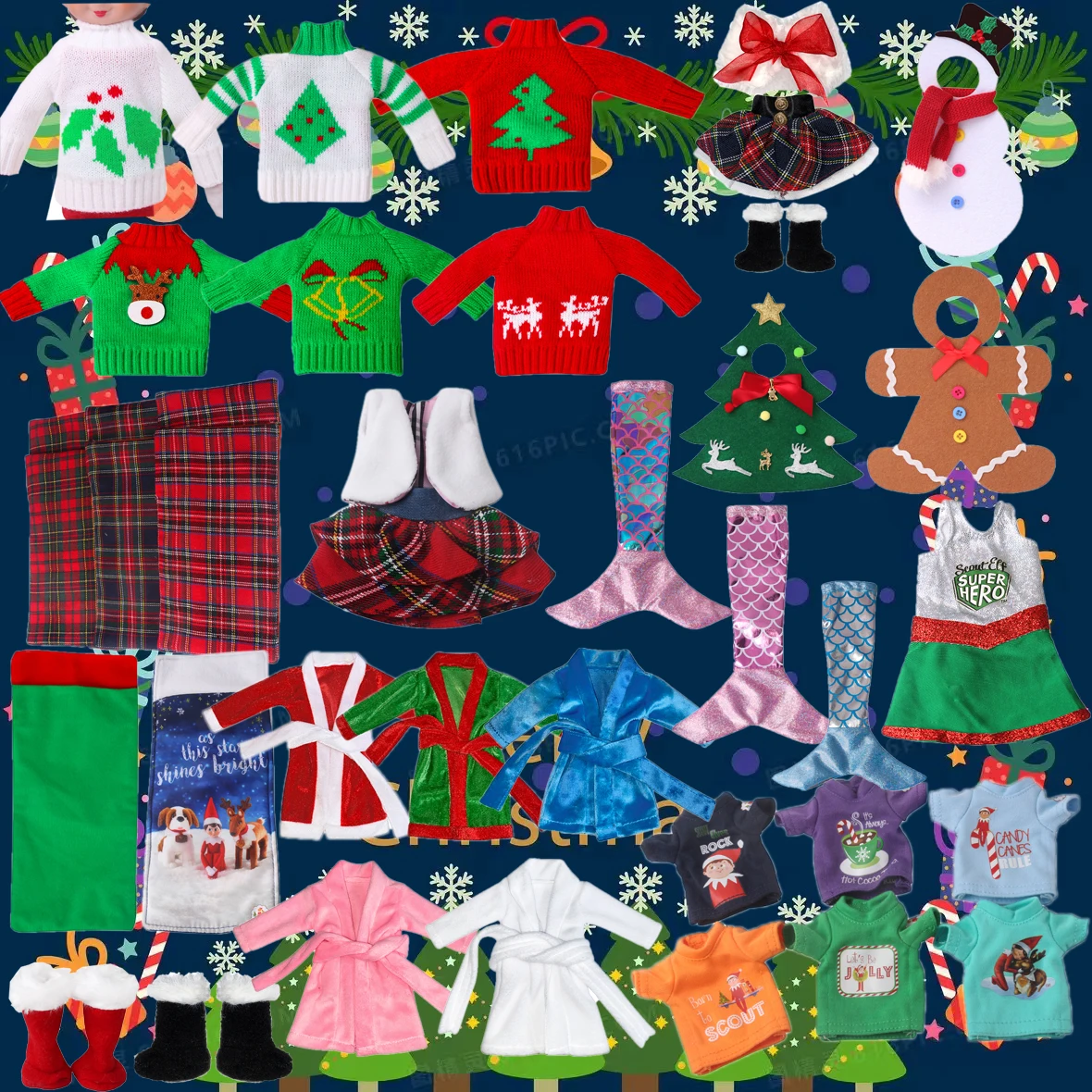 

Christmas Elf Doll Snowman Gingerbread Man Sweater Robe Lalafanfan Mermaid Skirt Baby Kawaii Toy Accessories Birthday Gifts