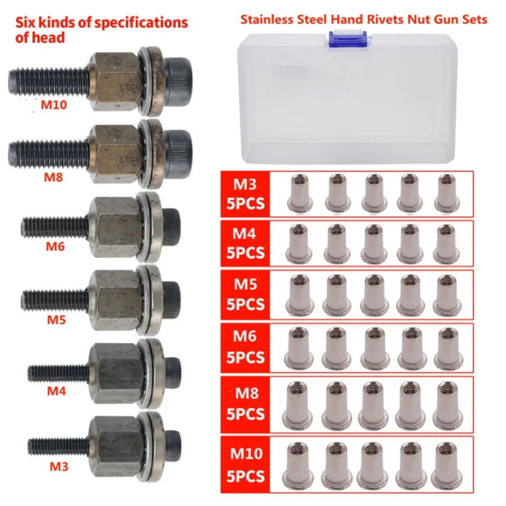 36pcs Hand Riveter Tool Accessory Simple Installation M3-M10 Iron Galvanized Stainless Steel Rivet Nut Sets Accessories With Box
36pcs Hand Riveter Tool Accessory Simple Installation M3-M10 Iron Galvanized Stainless Steel Rivet Nut Sets Accessories With Box