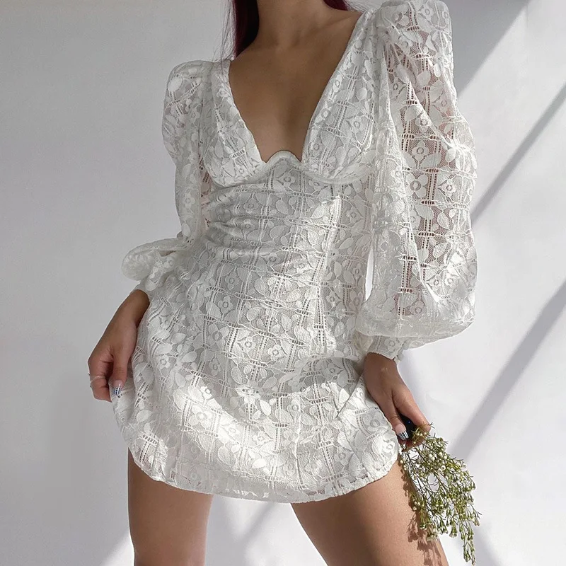 Lace Vintage White Puff Long Sleeve Lace Up Dress for Woman Elegant Backless A Line Autumn Sexy fashion Outfit Mini Dresses
Lace Vintage White Puff Long Sleeve Lace Up Dress for Woman Elegant Backless A Line Autumn Sexy fashion Outfit Mini Dresses