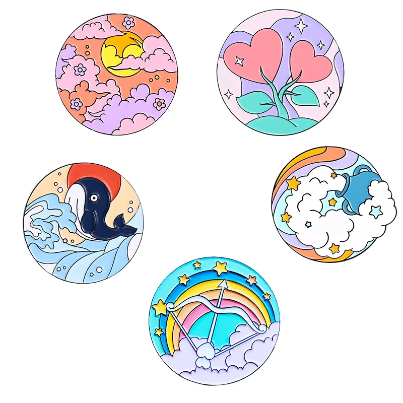 Cartoon Round Landscape Enamel Pins Cloud Sun Ocean Whale Rainbow Arrow of Love Alloy Brooch Clothes Accessories Jewelry Gift
Cartoon Round Landscape Enamel Pins Cloud Sun Ocean Whale Rainbow Arrow of Love Alloy Brooch Clothes Accessories Jewelry Gift
