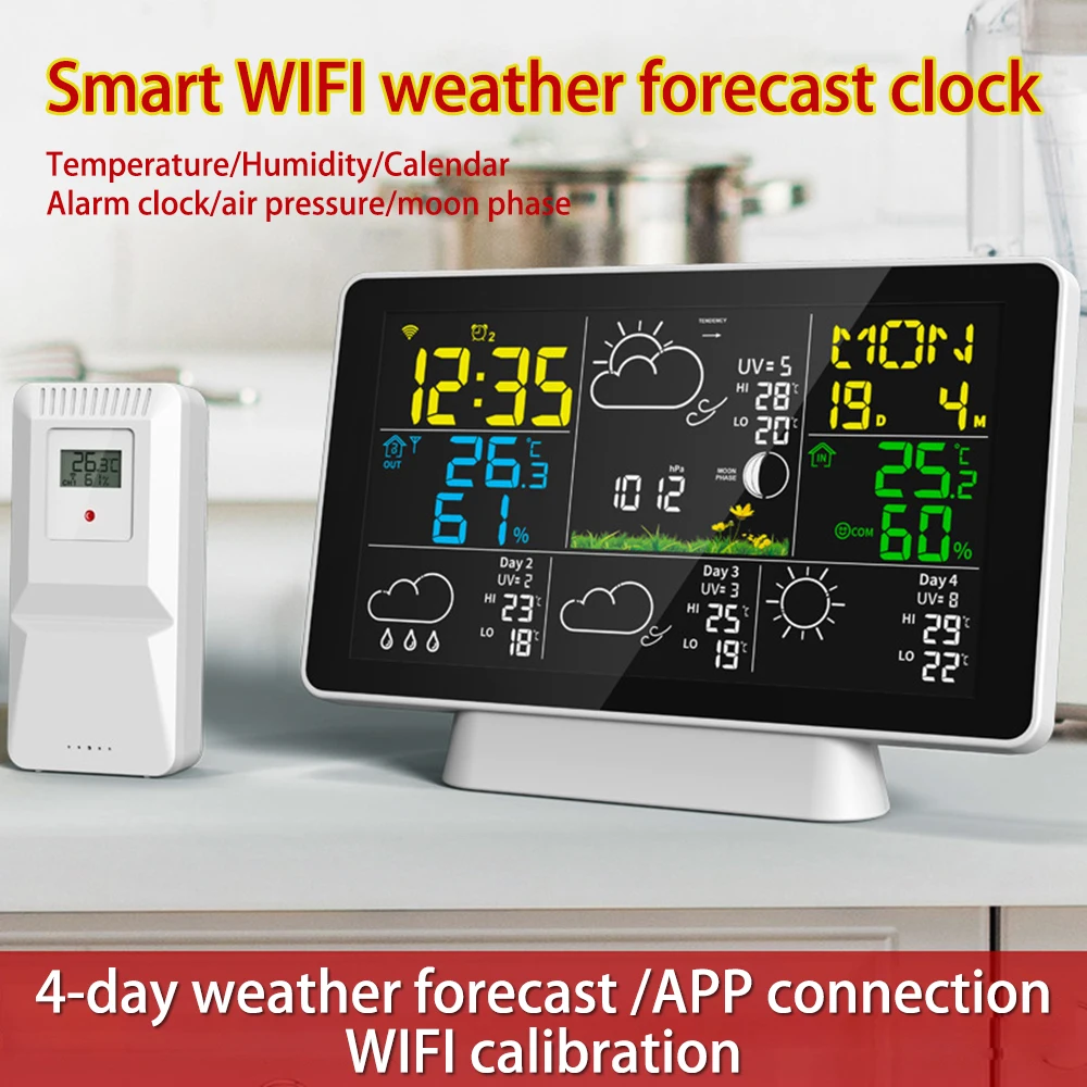 Tuya WiFi Intelligent Weather Clock 4-Day Weather Forecast Weather Station LCD Color Screen Wireless Thermometer Hygrometer
Tuya WiFi Intelligent Weather Clock 4-Day Weather Forecast Weather Station LCD Color Screen Wireless Thermometer Hygrometer