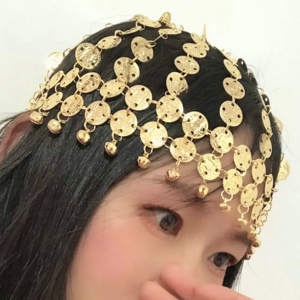 

Bell Headwear Golden Belly Dance Tiara Women Girls Hair Accessory for Nightclub Stage Thailand/India/Arab Party