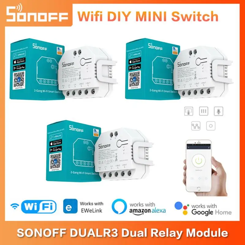 Умный мини-выключатель SONOFF DUALR3/R3 Lite с Wi-Fi двухканальный релейный модуль