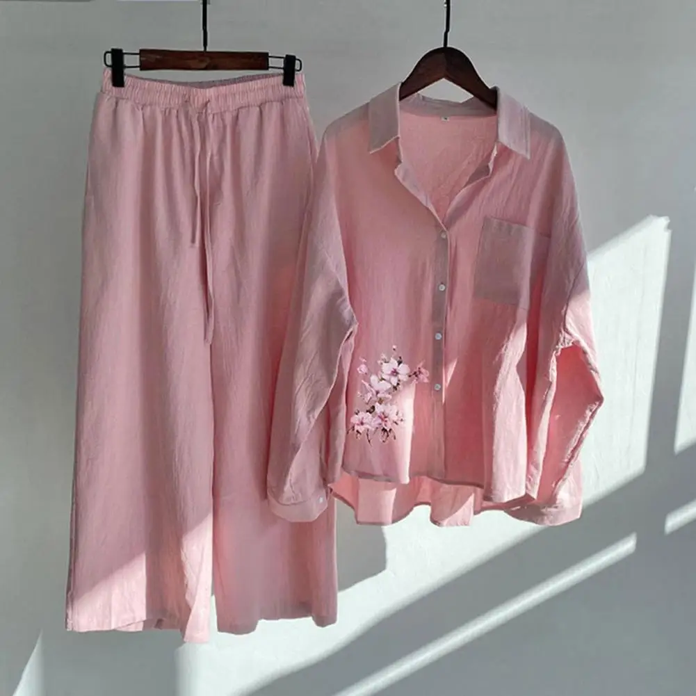 Women Shirt Pants Suit Drawstring Wide Leg Trousers Flower Print Shirt Pants Set Stylish Turn-down Collar Long for Women's
Women Shirt Pants Suit Drawstring Wide Leg Trousers Flower Print Shirt Pants Set Stylish Turn-down Collar Long for Women's