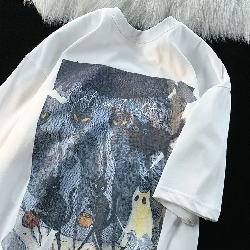 Summer trend retro cat print graphic T-shirt for men and women casual loose fitting couple short sleeved hip-hop top harajuku
Summer trend retro cat print graphic T-shirt for men and women casual loose fitting couple short sleeved hip-hop top harajuku