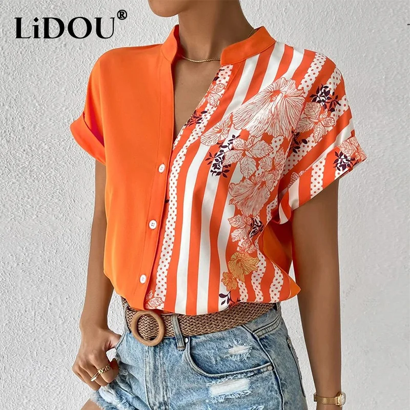 Summer New Streetwear Casual Fashion Patchwork Printing Casual Shirt Female Short Sleeve Loose All-match Trend Top Women Blouse
Summer New Streetwear Casual Fashion Patchwork Printing Casual Shirt Female Short Sleeve Loose All-match Trend Top Women Blouse