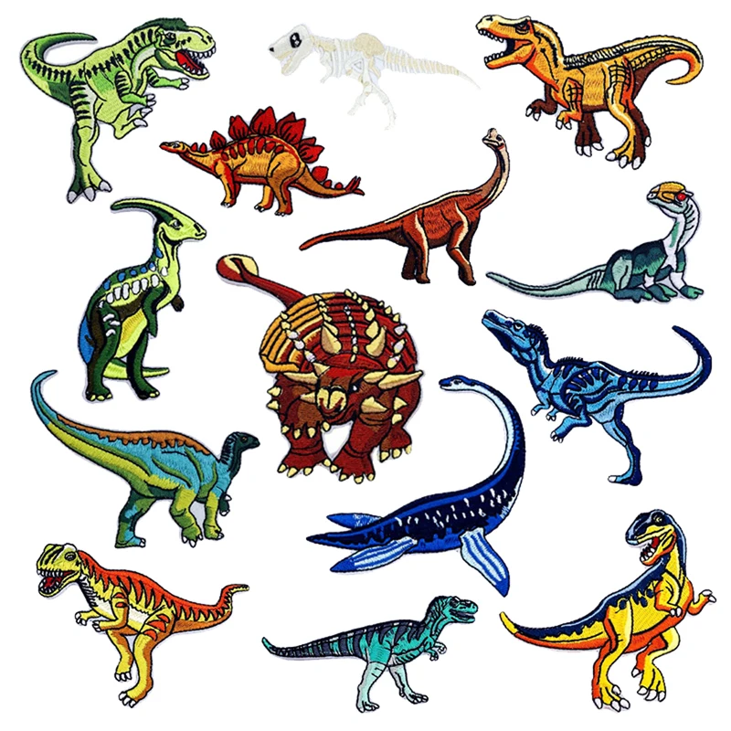 

14 Pcs Dinosaur Iron On Applique Stickers Jurassic Theme Sew On Patches Embroidered Decorative Accessories for DIY Crafts