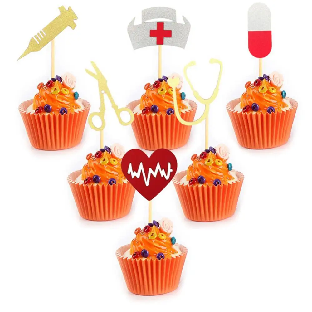 

36Pcs Nurse Hat Stethoscope Theme Cake Topper Party Baking Dessert Cupcake Decor