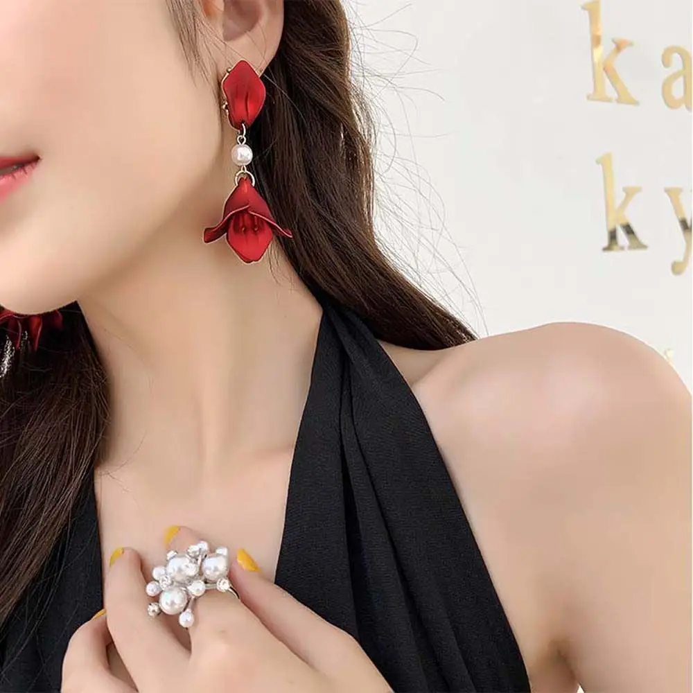 

For Women Female Flower Metal Acrylic Resin Big Petals Drop Simulated Pearl Accessories Jewelry Stud Earring Dangle Earrings