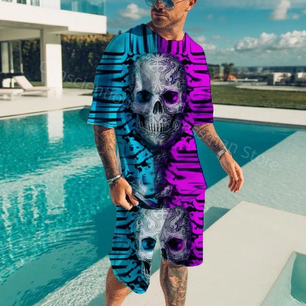 New T Shirt Men Set Skull Suit Men Beach Shorts pants Set Cool Domineering muscle Man clothing Tracksuit Men Street Sports suits
New T Shirt Men Set Skull Suit Men Beach Shorts pants Set Cool Domineering muscle Man clothing Tracksuit Men Street Sports suits