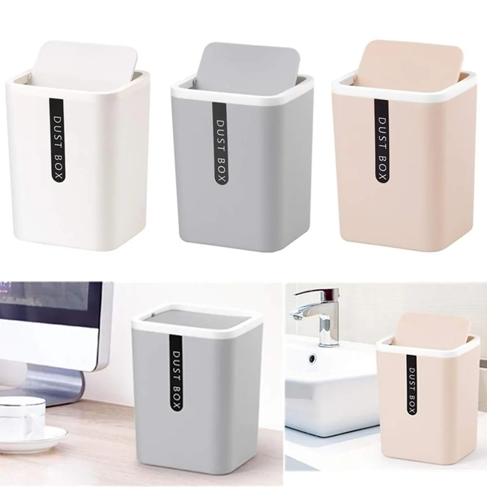 

New Desktop 360° Clamshell Trash Can Small Mini Garbage Can Plastic Dustbin with Shake Cover for Home Office Wastebasket YE-Hot