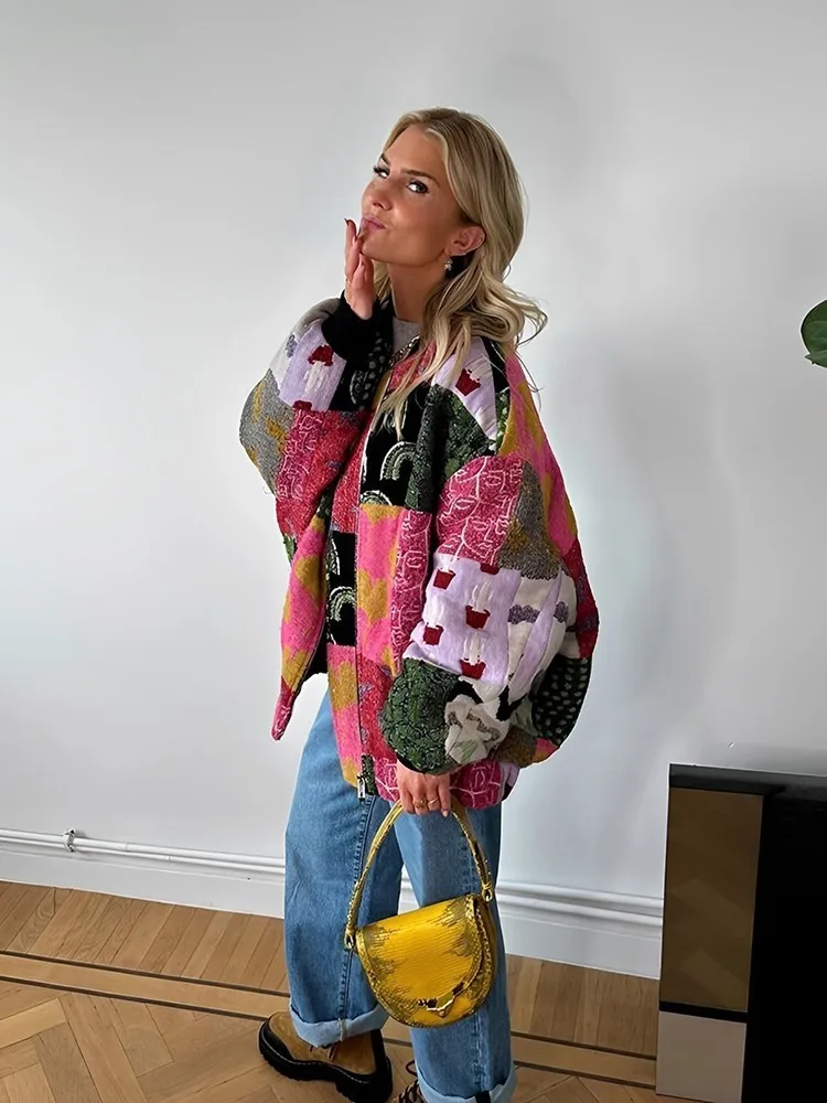 Women Vintage Contrast Colors Print Coats Jacket Casual Loose Long Sleeve With Zipper Cotton Top 2023 Autumn Winter Outerwear
Women Vintage Contrast Colors Print Coats Jacket Casual Loose Long Sleeve With Zipper Cotton Top 2023 Autumn Winter Outerwear