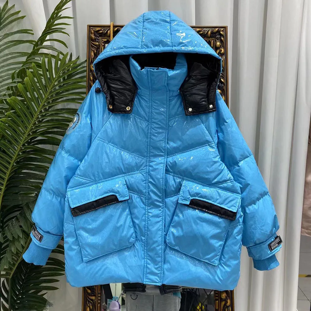 Glossy Winter Women Hooded Short Down Coat Loose 90% White Duck Down Jacket Blue Puffer Parkas Outwear
Glossy Winter Women Hooded Short Down Coat Loose 90% White Duck Down Jacket Blue Puffer Parkas Outwear