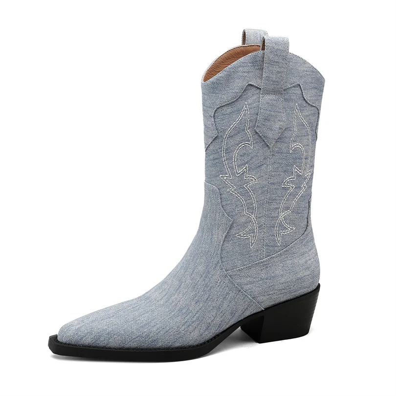 Denim Women Ankle Boots 2023 Luxury Slip On Embroidery Pointed Toe Leather Insole Western Cowboy Woman Short Boots Dropshopping
Denim Women Ankle Boots 2023 Luxury Slip On Embroidery Pointed Toe Leather Insole Western Cowboy Woman Short Boots Dropshopping