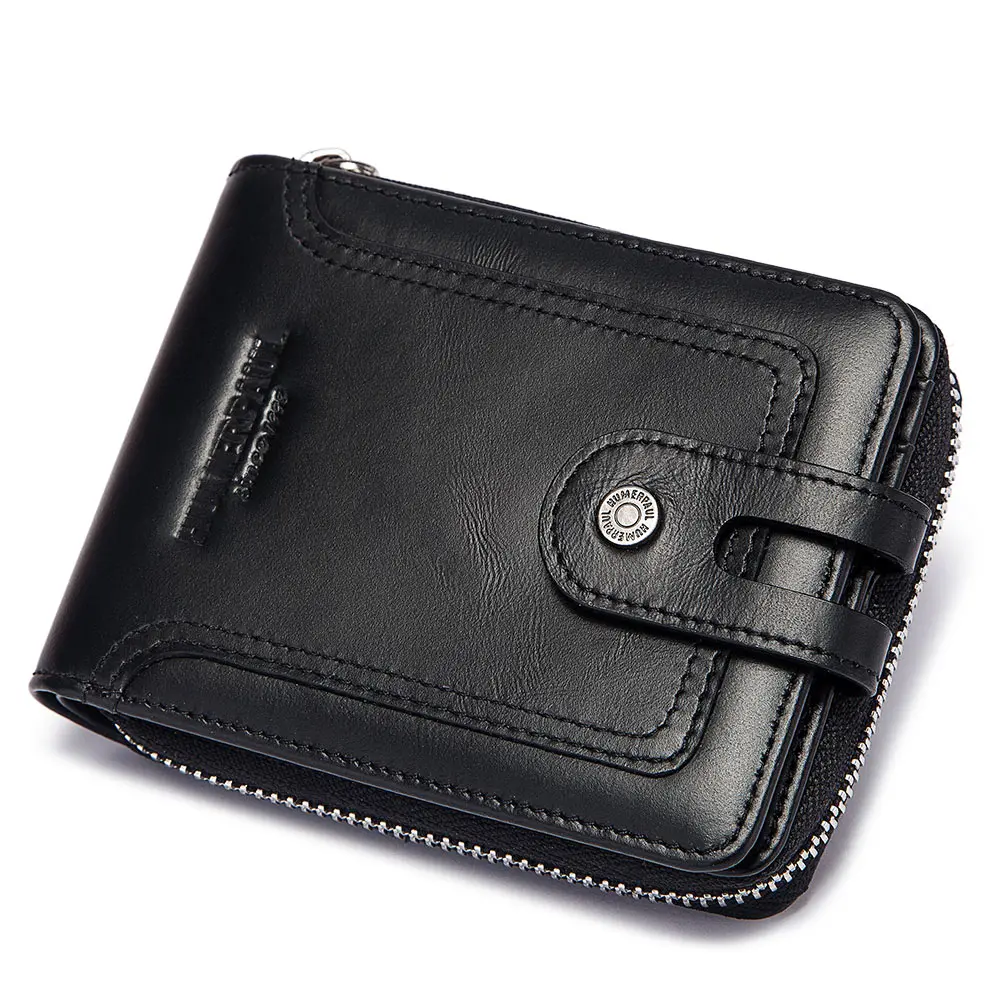 

SUMAITONG 100% Genuine Leather Mens Casual Wallet RFID Blocking Credit Card Holder with Zipper Coin Pocket Short Male Clutch Bag
