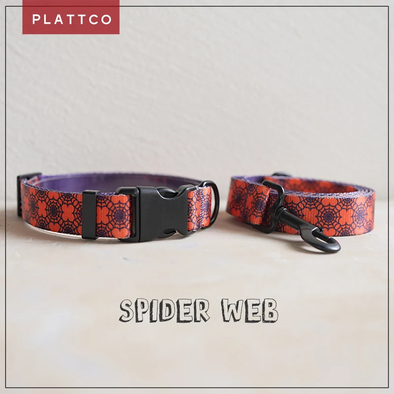 

PLATTCO personalized nylon dog collar leash set custom SPIDER WEB small medium large dog collars 5 size PDC336
