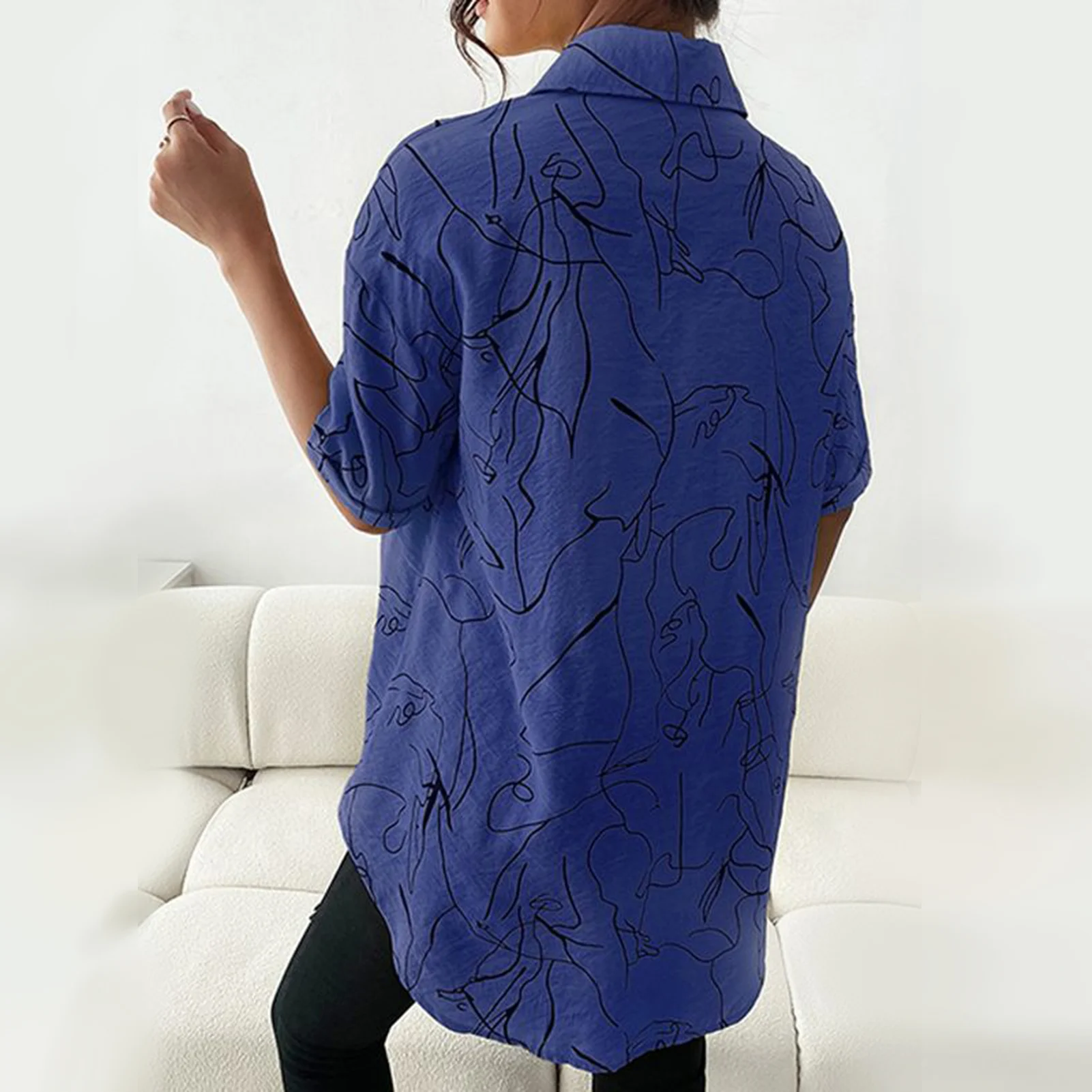 

Рубашка женская однобортная с отложным воротником, модная дышащая простая блуза с принтом, в европейском стиле, для отпуска, весна-лето