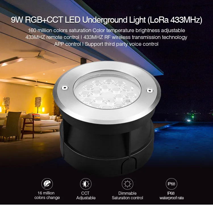 MiBoxer Outdoor Recessed Garden Underground Waterproof Floor Led Lamps Light 9W RGB+CCT LED RD-9L LoRa 433MHz RF Remote Control
MiBoxer Outdoor Recessed Garden Underground Waterproof Floor Led Lamps Light 9W RGB+CCT LED RD-9L LoRa 433MHz RF Remote Control