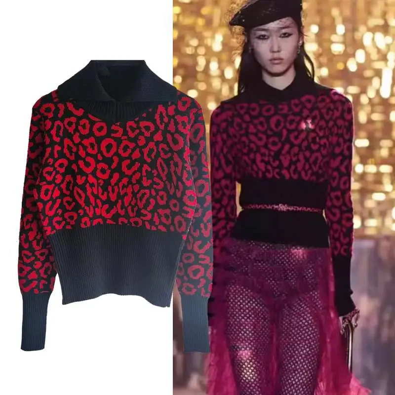 High Street Red Leopard Sweater Pullovers Women Runway 2022 Spring Designer Brand Traf Casual Knitted Clothes Y2K Tops Za
High Street Red Leopard Sweater Pullovers Women Runway 2022 Spring Designer Brand Traf Casual Knitted Clothes Y2K Tops Za