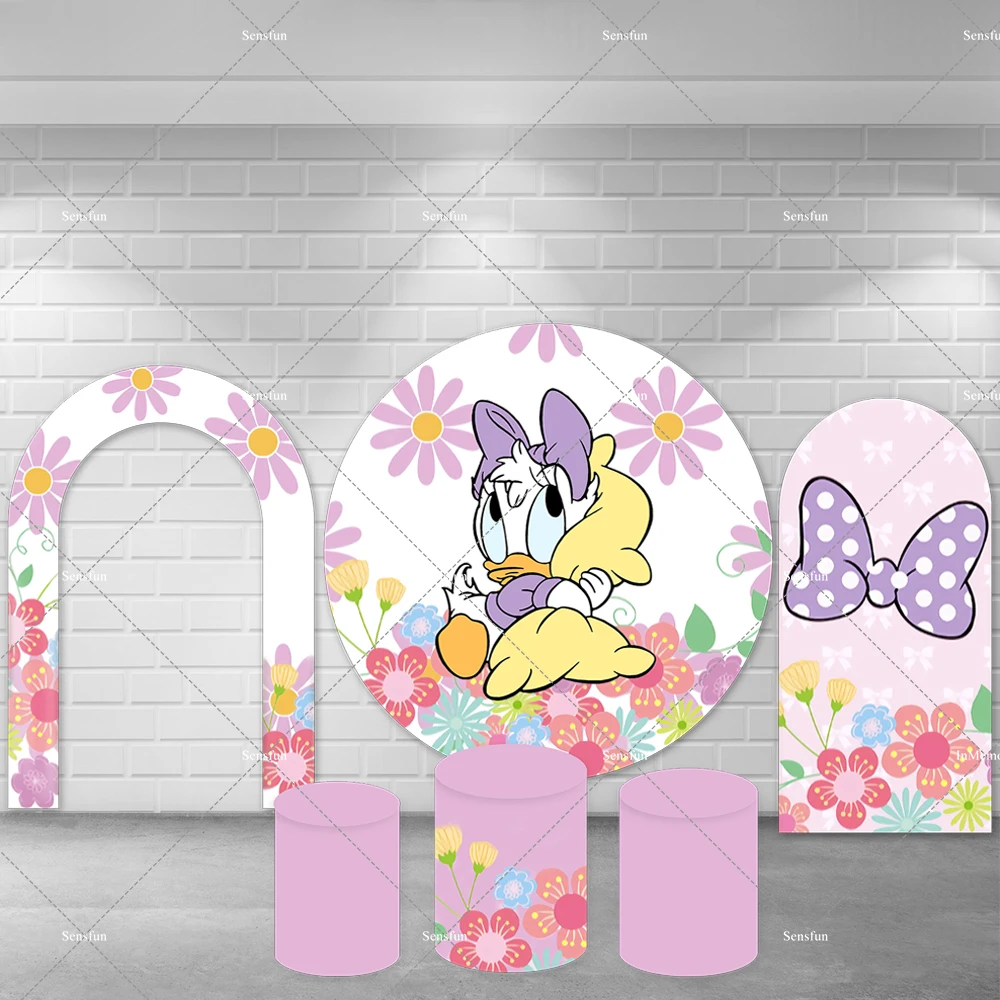 

Baby Daisy Duck Arch Backdrop Pink Flowers Chiara Wall Photography Background Girls Baby Shower 1st Birthday Party Arched Banner