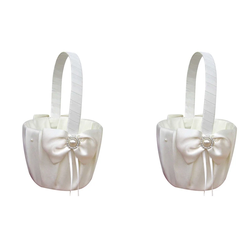 New 2Pcs Wedding Flower Basket Romantic Satin Bowknot Pearl Flower Girl Basket Wedding Party Decoration
New 2Pcs Wedding Flower Basket Romantic Satin Bowknot Pearl Flower Girl Basket Wedding Party Decoration