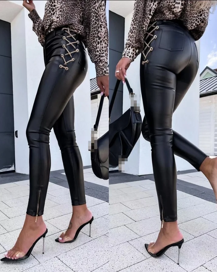 Women's Pants 2022 Summer Pu Leather Grommet Eyelet Chain Lace-Up Casual Plain Skinny Daily Long Pants
Women's Pants 2022 Summer Pu Leather Grommet Eyelet Chain Lace-Up Casual Plain Skinny Daily Long Pants