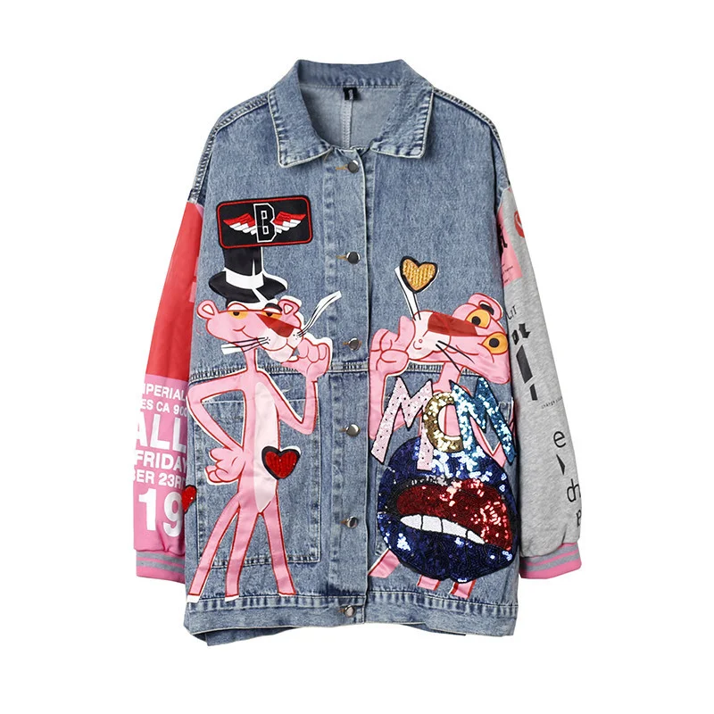 Spring Autumn Fashion Sequins Cartoon Leopard Denim Jackets Loose Lady Streetwear Coats
Spring Autumn Fashion Sequins Cartoon Leopard Denim Jackets Loose Lady Streetwear Coats