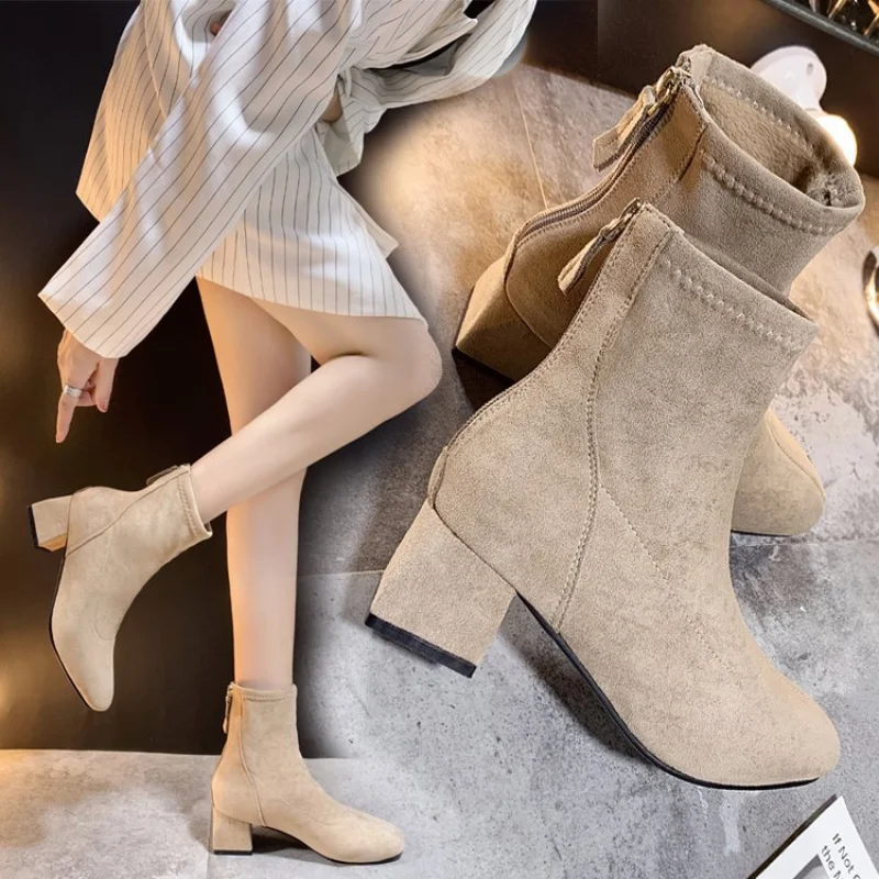 Female Short Boots Women Shoes Suede Mid Heel Square Back Zipper Increase Non Slip Fashion s Platform Heels
Female Short Boots Women Shoes Suede Mid Heel Square Back Zipper Increase Non Slip Fashion s Platform Heels