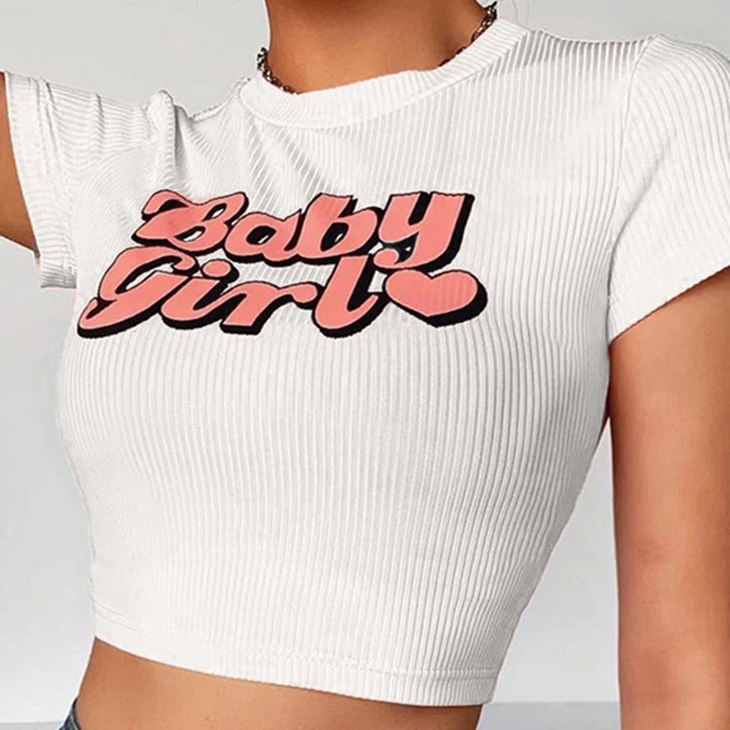 Letter Printed T-shirt Women Summer Crop Tops Short Sleeve Ribbed Slim Fit Tees Ladies 2000s Casual Sexy Shirts Female 2023 New
Letter Printed T-shirt Women Summer Crop Tops Short Sleeve Ribbed Slim Fit Tees Ladies 2000s Casual Sexy Shirts Female 2023 New