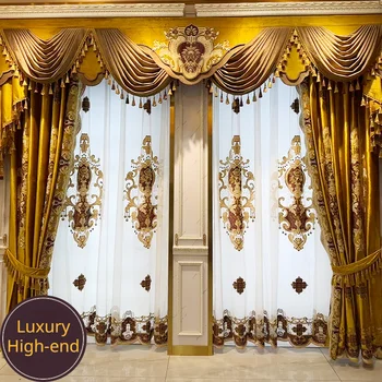 New Custom European Gold Curtains for Living Room Bedroom Villa American Velvet High-end Embroidery Luxury Blackout Valacne